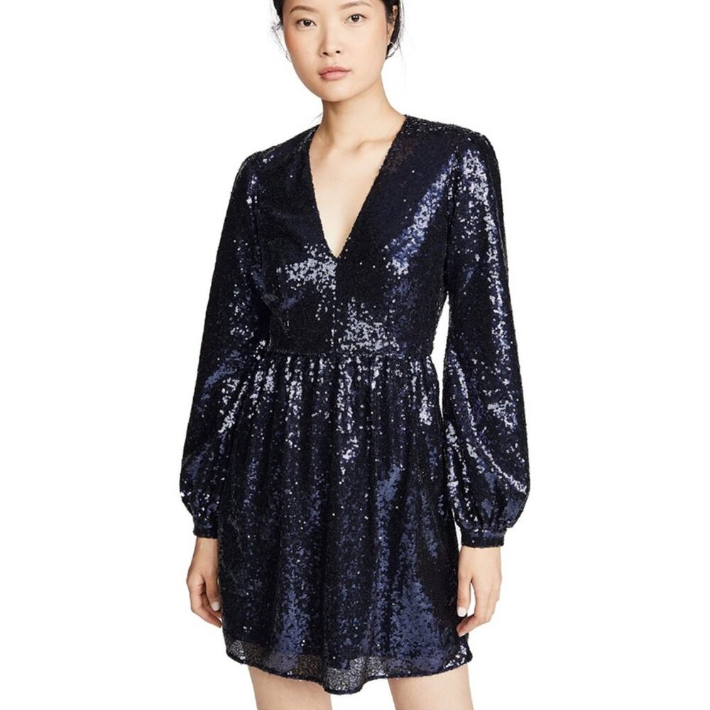 Saloni Camille Mini Sequin Dress Navy Blue Size 8 Holiday Party Night Out